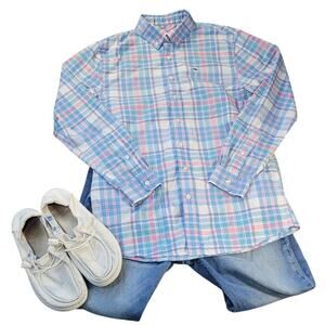 Vineyard Vines Boys Plaid Performance Shirt L UPF Preppy Outdoor Summer Coastal